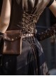 Brown Steampunk Leather Chest Cutout Copper Alloy Rivets Button Girdle Slim Fit Supporting Fishbone Waistcoat Vest