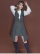College Style Vintage Daily Commute Steampunk Gray Suit Collar Double Breasted Waisted Sleeveless Vest Mid Length Dress
