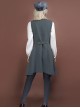 College Style Vintage Daily Commute Steampunk Gray Suit Collar Double Breasted Waisted Sleeveless Vest Mid Length Dress