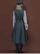 College Style Vintage Daily Commute Steampunk Gray Suit Collar Double Breasted Waisted Sleeveless Vest Mid Length Dress