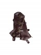 Brown Steampunk Straight Zipper Matte Leather Rivet Copper Metal Buckle Riding Boots Set Leg Cover