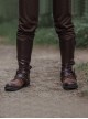 Brown Steampunk Straight Zipper Matte Leather Rivet Copper Metal Buckle Riding Boots Set Leg Cover