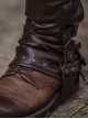 Brown Steampunk Straight Zipper Matte Leather Rivet Copper Metal Buckle Riding Boots Set Leg Cover