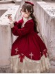 Starry Night Cross Series Sweet Cute High Waist Fairy Tale Splicing Ruffle Bowknot Cross Embroidery Sweet Lolita Long Sleeves Dress