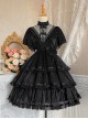 Dawn Banquet Series Elegant Temperament Fairy Three Stages Big Ruffle V Collar Hollow Out Lace Bowknots Classic Lolita Short Sleeves Dress