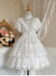 Dawn Banquet Series Elegant Temperament Fairy Three Stages Big Ruffle V Collar Hollow Out Lace Bowknots Classic Lolita Short Sleeves Dress