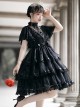 Dawn Banquet Series Elegant Temperament Fairy Three Stages Big Ruffle V Collar Hollow Out Lace Bowknots Classic Lolita Short Sleeves Dress