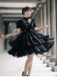 Dawn Banquet Series Elegant Temperament Fairy Three Stages Big Ruffle V Collar Hollow Out Lace Bowknots Classic Lolita Short Sleeves Dress