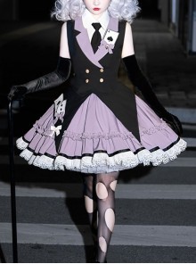 Phantom Thief Magician Series Tuxedo Playing Cards Halloween Playing Song Uniforms Sweet Lolita Vest Necktie Sleeveless Dress Set