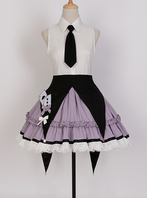 Phantom Thief Magician Series Tuxedo Playing Cards Halloween Playing Song Uniforms Sweet Lolita Vest Necktie Sleeveless Dress Set