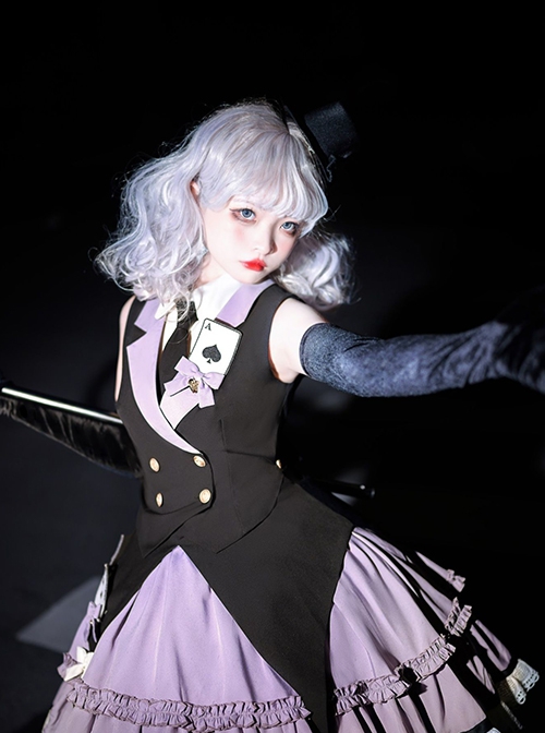 Phantom Thief Magician Series Tuxedo Playing Cards Halloween Playing Song Uniforms Sweet Lolita Vest Necktie Sleeveless Dress Set