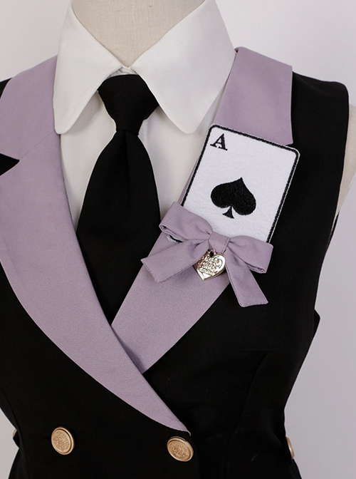 Phantom Thief Magician Series Tuxedo Playing Cards Halloween Playing Song Uniforms Sweet Lolita Vest Necktie Sleeveless Dress Set