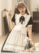 Little Maid Series Doll Collar Black Bowknot White Ruffles Apron Hairband Halloween Classic Lolita Short Sleeves Dress Set