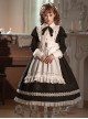 Little Maid Series Autumn Winter Doll Collar Black Bowknot White Ruffles Apron Hairband Classic Lolita Long Sleeves Long Dress Set