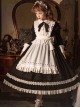 Little Maid Series Autumn Winter Doll Collar Black Bowknot White Ruffles Apron Hairband Classic Lolita Long Sleeves Long Dress Set