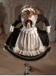 Little Maid Series Autumn Winter Doll Collar Black Bowknot White Ruffles Apron Hairband Classic Lolita Long Sleeves Long Dress Set