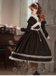 Little Maid Series Autumn Winter Doll Collar Black Bowknot White Ruffles Apron Hairband Classic Lolita Long Sleeves Long Dress Set