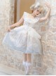 Swan Dream Series Noble White Blue Gradient Elegant Fairy Transparent Tulle Swan Lake Print Classic Lolita Sleeveless Dress