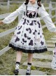 Small Milk Cow Series Everyday High Waist Cute Black White Spots Ruffle Sweet Lolita Long Sleeve Shirt Sleeveless Long Dress Set