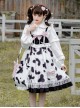 Small Milk Cow Series Everyday High Waist Cute Black White Spots Ruffle Sweet Lolita Long Sleeve Shirt Sleeveless Long Dress Set