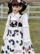 Small Milk Cow Series Everyday High Waist Cute Black White Spots Ruffle Sweet Lolita Long Sleeve Shirt Sleeveless Long Dress Set