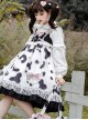 Small Milk Cow Series Everyday High Waist Cute Black White Spots Ruffle Sweet Lolita Long Sleeve Shirt Sleeveless Long Dress Set