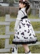 Small Milk Cow Series Everyday High Waist Cute Black White Spots Ruffle Sweet Lolita Long Sleeve Shirt Sleeveless Long Dress Set