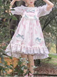 Small Milk Cow Series Lace High Waist Everyday Cute Spots Ruffle Sweet Lolita Sailor Collar Bunny Ears Shirt Sleeveless Dress Set