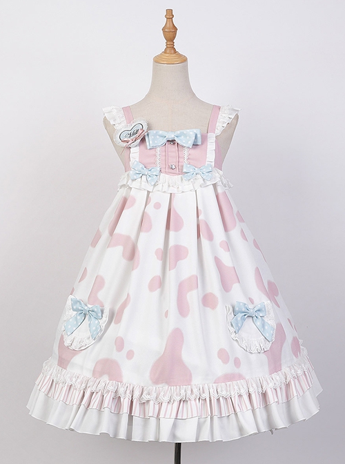 Small Milk Cow Series Lace High Waist Everyday Cute Spots Ruffle Sweet Lolita Sailor Collar Bunny Ears Shirt Sleeveless Dress Set