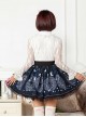 Sun Moon Magic Array Series Navy Blue Pleated Black Lace White Star Pattern Printing Sweet Lolita Short Skirt