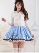 Deer Park Series Blue Artistic Forest Fawn Pattern Elastic Waistband Pleated Lace Sweet Lolita Short Skirt