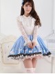 Deer Park Series Blue Artistic Forest Fawn Pattern Elastic Waistband Pleated Lace Sweet Lolita Short Skirt