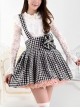 Black White Plaid Series Japanese Cute Bowknot Student Elasticated Waist Pleated Suspender Sweet Lolita Short Skirt