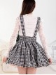 Black White Plaid Series Japanese Cute Bowknot Student Elasticated Waist Pleated Suspender Sweet Lolita Short Skirt