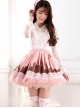 Japanese City Series Gentle Pink Soft Fluffy Pleated Elastic Waistband Suspenders Ruffle Lace Sweet Lolita Short Skirt