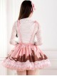 Japanese City Series Gentle Pink Soft Fluffy Pleated Elastic Waistband Suspenders Ruffle Lace Sweet Lolita Short Skirt