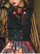 Odd House Circus Series Dark Pattern Black Bat Collar Fitted Waist Double Row Metal Buckle Binding Band Retro Gothic Lolita Vest