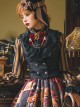 Odd House Circus Series Dark Pattern Black Bat Collar Fitted Waist Double Row Metal Buckle Binding Band Retro Gothic Lolita Vest