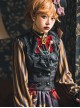 Odd House Circus Series Dark Pattern Black Bat Collar Fitted Waist Double Row Metal Buckle Binding Band Retro Gothic Lolita Vest