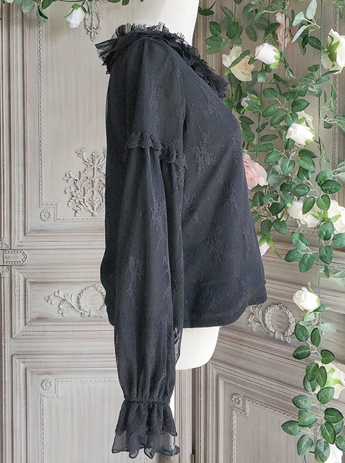 Mrs Jennifer Series Elegant French Lustrous Retro Lace Ruffle Round Neck Loose Puff Sleeves Classic Lolita Long Sleeves Shirt