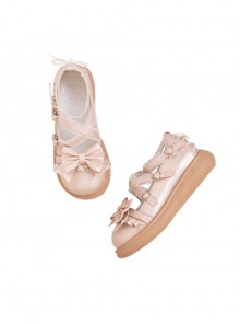 Rococo Sugar Series Thick Sole Low Heel Round Toe Shallow Mouth Cute Heart Shaped Buckle Binding Band Bowknot Soft Girl Sweet Lolita Shoes