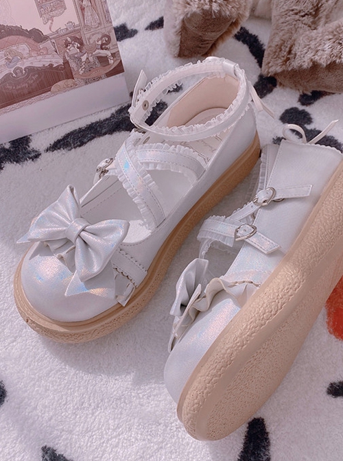 Rococo Sugar Series Thick Sole Low Heel Round Toe Shallow Mouth Cute Heart Shaped Buckle Binding Band Bowknot Soft Girl Sweet Lolita Shoes