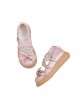 Rococo Sugar Series Thick Sole Low Heel Round Toe Shallow Mouth Cute Heart Shaped Buckle Binding Band Bowknot Soft Girl Sweet Lolita Shoes