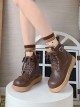 Cocoa Bear Series Round Toe Flat Heel Thick Sole Cute College Style Binding Band Bear pattern heart shaped buckle Sweet Lolita Martin Boots