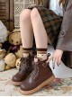 Cocoa Bear Series Plush Round Toe Flat Heel Thick Sole Cute College Style Binding Band heart shaped buckle Sweet Lolita Martin Boots