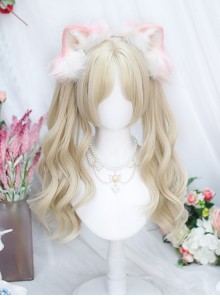 Fateful Dream Series Bleached Walnut Color Short Hair Tiger Mouth Clips Double Curls Ponytail Mid Split Character Bangs Sweet Lolita Long Wigs