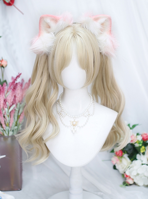 Fateful Dream Series Bleached Walnut Color Short Hair Tiger Mouth Clips Double Curls Ponytail Mid Split Character Bangs Sweet Lolita Long Wigs