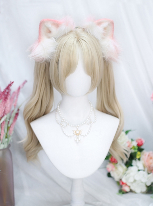 Fateful Dream Series Bleached Walnut Color Short Hair Tiger Mouth Clips Double Curls Ponytail Mid Split Character Bangs Sweet Lolita Long Wigs