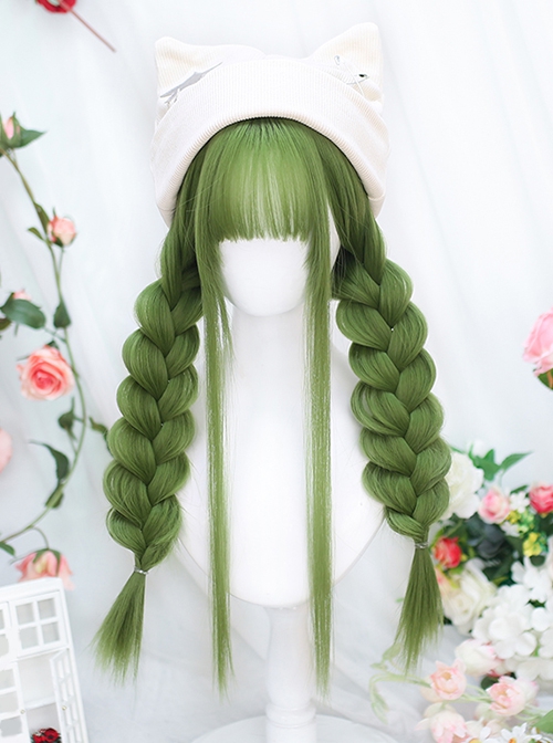 Forest Abyss series avocado green Literary fresh straight Smooth air bangs Classic Lolita long wigs