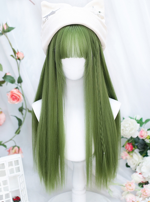 Forest Abyss series avocado green Literary fresh straight Smooth air bangs Classic Lolita long wigs